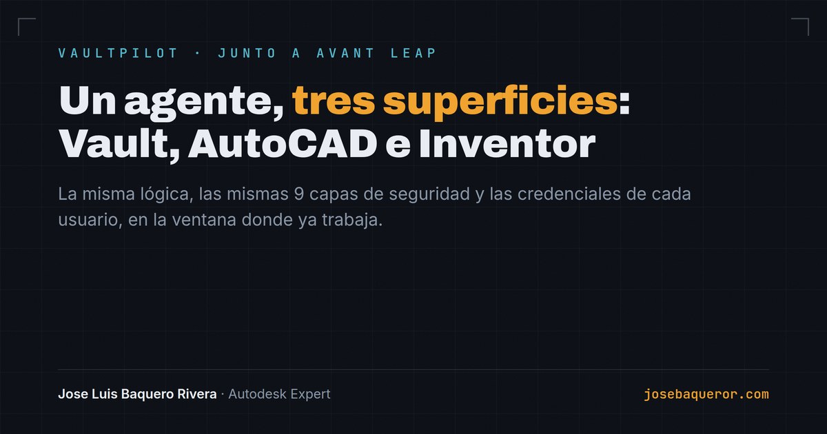 Un agente, tres superficies: Vault, AutoCAD e Inventor